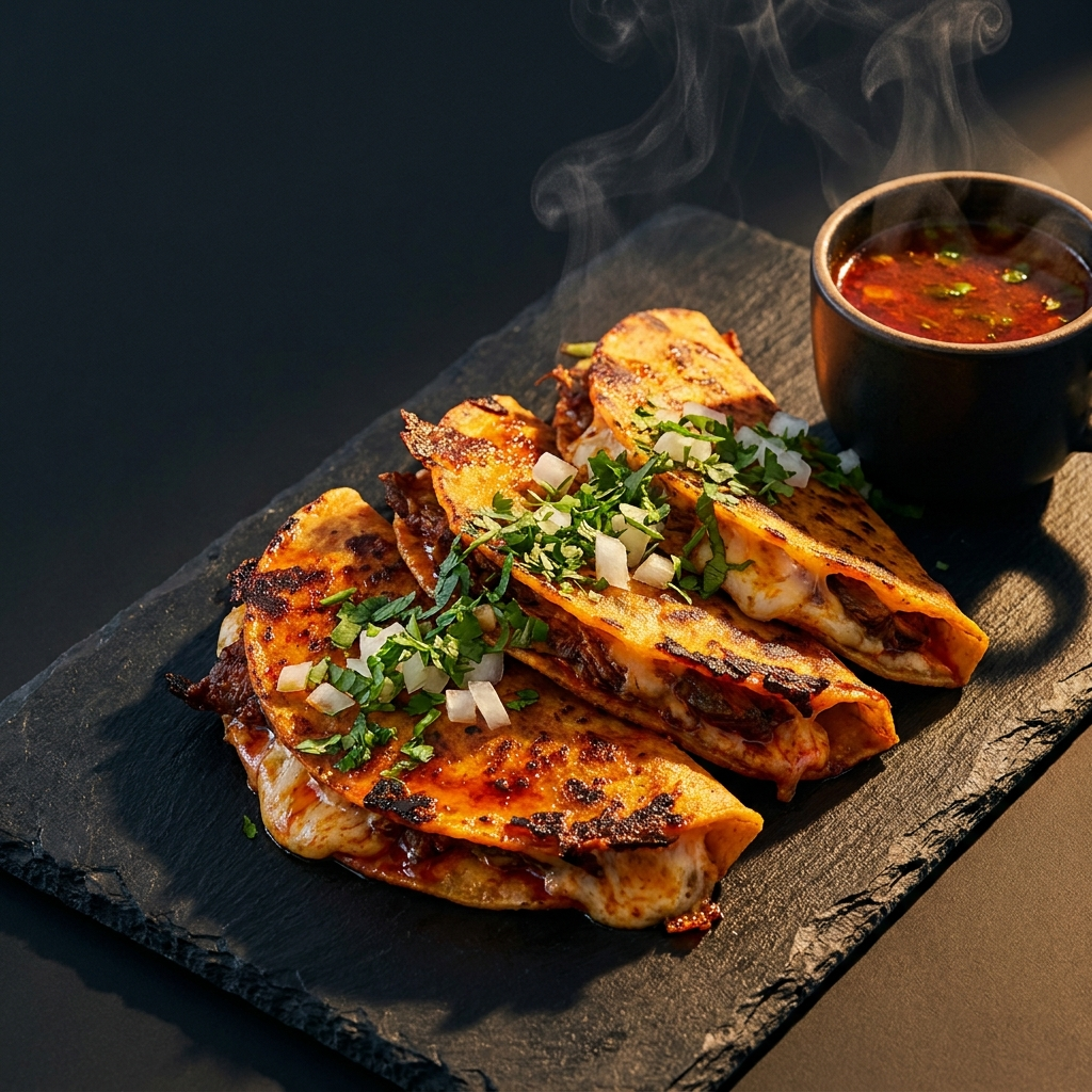 Quesabirria tacos with consomé